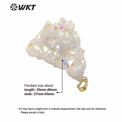WT-P1561 Amazing rainbow Natural Aura Cluster Quartz Pendant One Single Hoop Druzy Cluster Quartz Angel Pendant