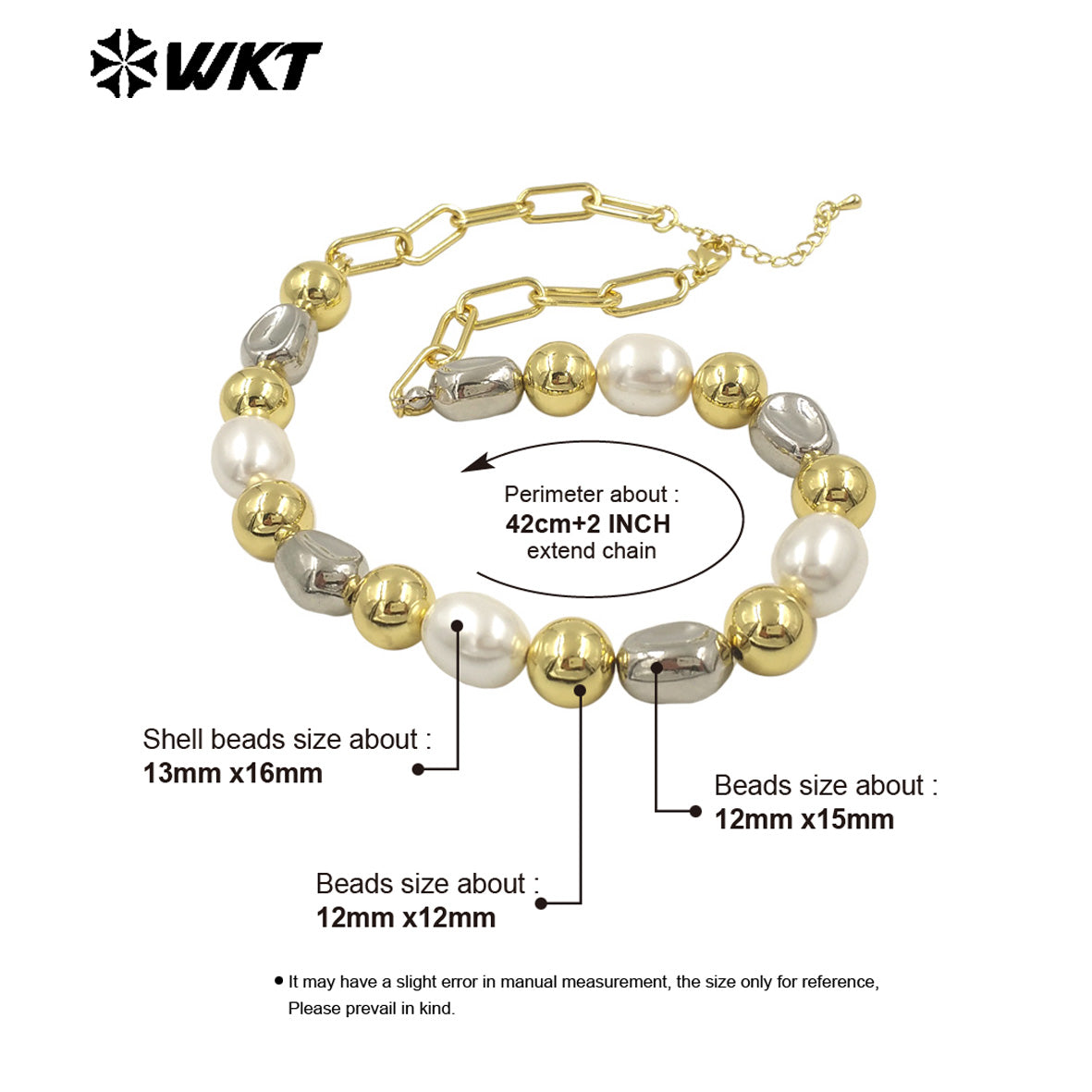 WT-JN305 the New Simple Natural Brass 18K Gold Plated Silver Round Flat Bead Shell Chain Necklace for Women As Special Gift