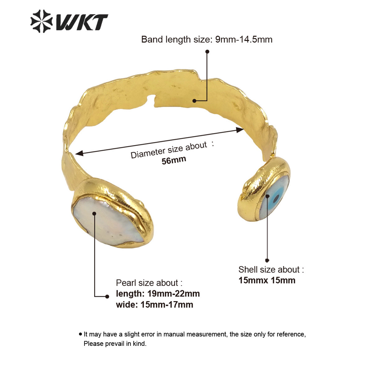 WT-MPB044 2022 Fashion Style Adjustable Pearl and Shell Bracelet Natural Pearl for Women Bracelet Real Gold Plated Eye Bangle