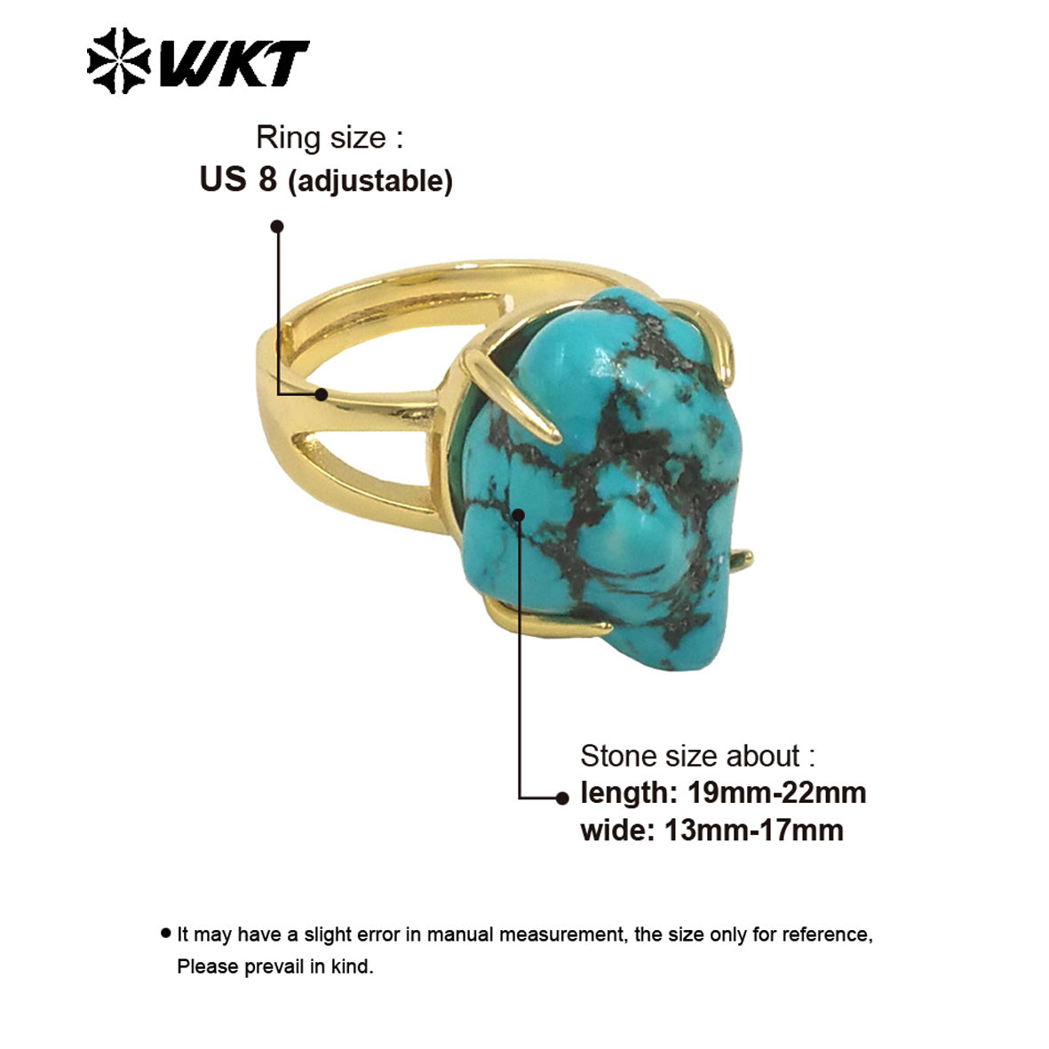 WT-R546 Wholesale Hotsales and Beautiful Turquoise Ring With 18k Yellow Gold Plated for Lady Birthday Gifts