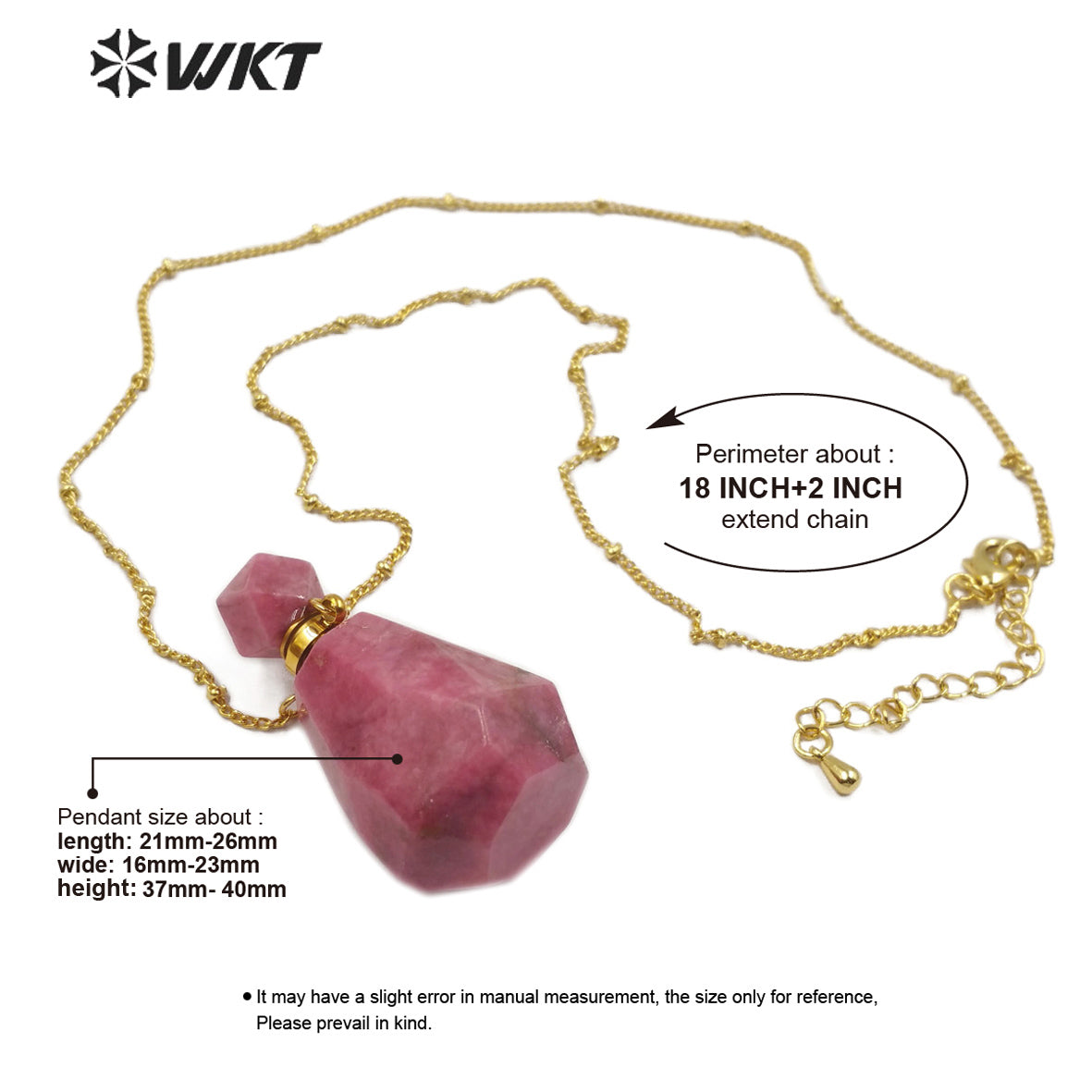 WT-N1171 Newest Natural Green Fluorite Stone Perfume Bottle Necklace Rhodonite Necklace Women Stylish Moss Agate Necklace