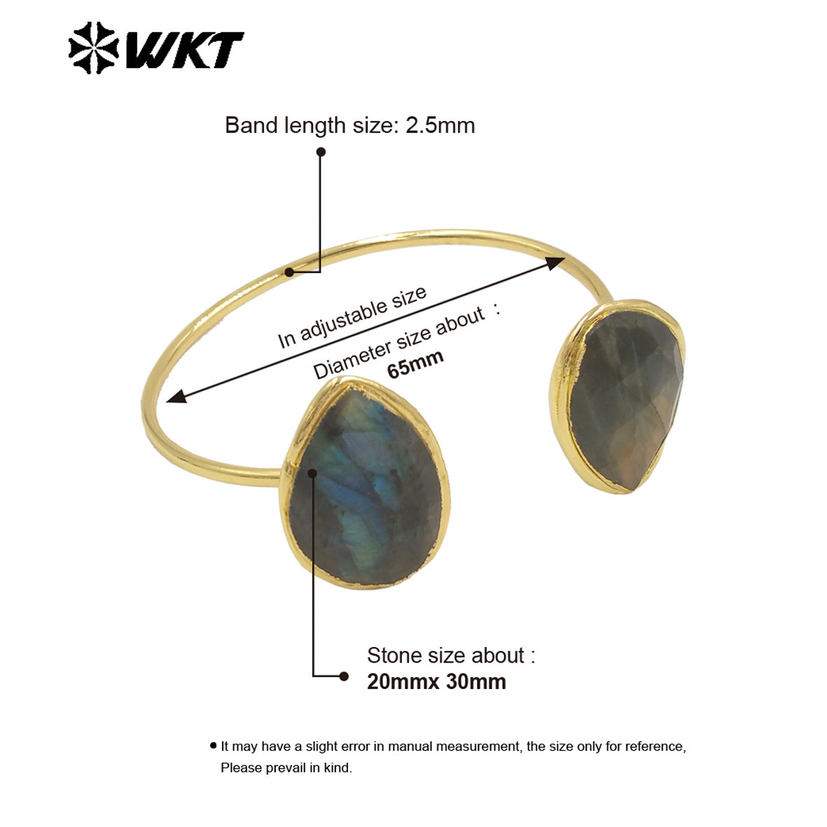WT-B682 New Product Explosion Attractive 18K Gold Plated Water Drop Shaped Natural Labradorite Bracelet for Girl As Special Gift