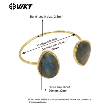 WT-B682 New Product Explosion Attractive 18K Gold Plated Water Drop Shaped Natural Labradorite Bracelet for Girl As Special Gift