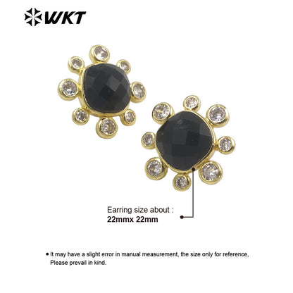 WT-ME091 Wholesale Newest Fashion square Gemstone with clear Cubic Zircon Around Setting Earrings Studs Gold Birthday Earring