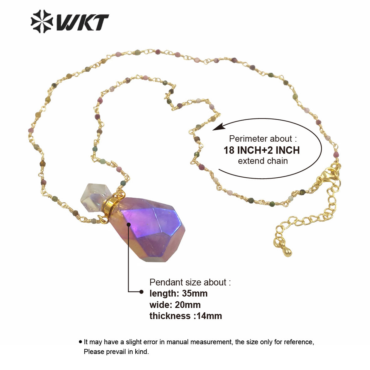 WT-N1236 Amazing Gorgeous Light Purple Titanium Coated Natural Stone Perfume Bottle Necklace Rosary Beads Bottle Necklace