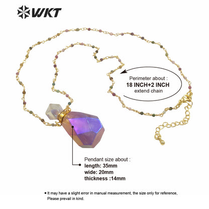 WT-N1236 Amazing Gorgeous Light Purple Titanium Coated Natural Stone Perfume Bottle Necklace Rosary Beads Bottle Necklace