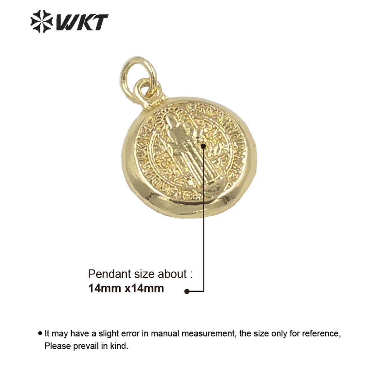 WT-MP153 Wholesales Gold Electroplated Religious Jewelry Jesus Christ Pendant Small Size Round Gold Coin Pendant Jesus Pendants