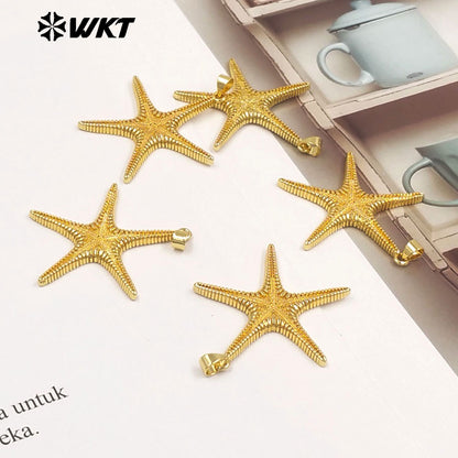 WT-MP333 Lovely Fashionable Gold Electroplated Yellow Brass Starfish Shape Pendant For Women Summer Jewelry Decorative