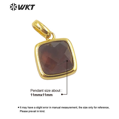 WT-P1837 Wholesale Fashion Gold Bezel Tiny square Stone Pendants Hot Faceted Gemstone Made Lovely Delicate Women Necklace Charms