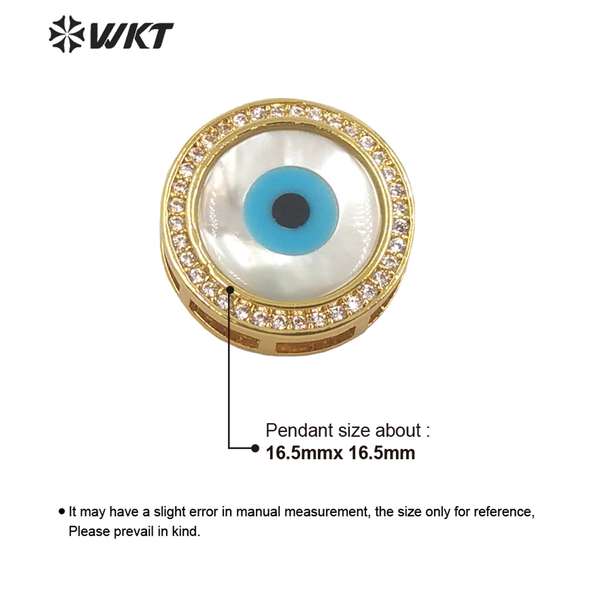 WT-MP204 Wholesale Fashion Gold Electroplated Round Eye Shell Pendants Lady Charming Micro Pave CZ Findings for Bracelet