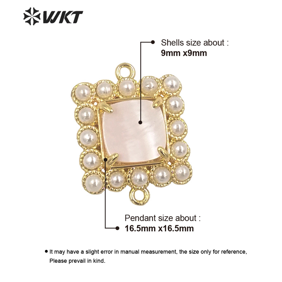 WT-PC003 New Design 18K Gold Plated Double Loops Metal Bezel With Claw Natural Shell Setting Pearl Charms
