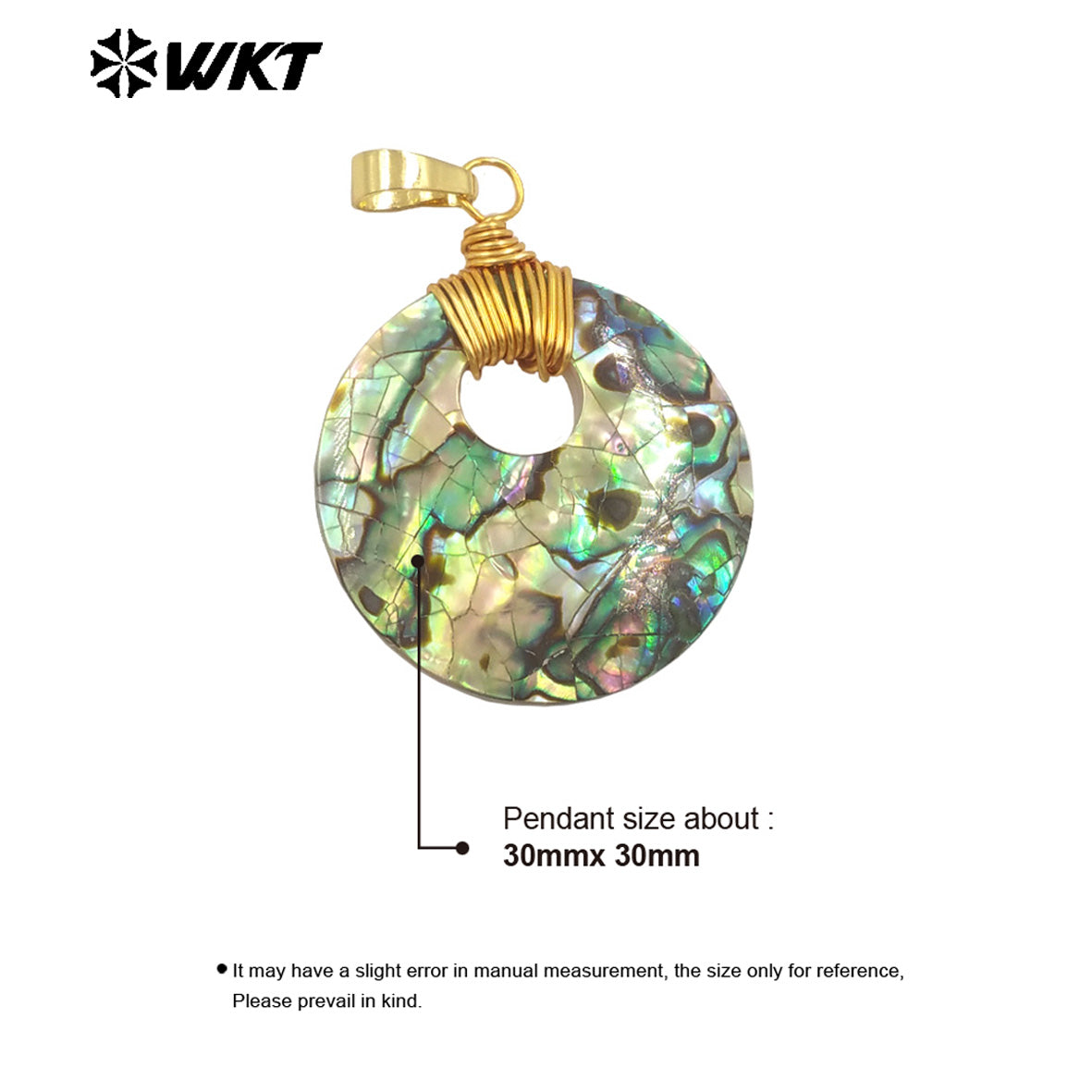 WT-JP391 Customize Elegant 18K Gold Plated Round Stylish Abalone Shell Pendant Jewelry Accessories for Women As Daily Decoration