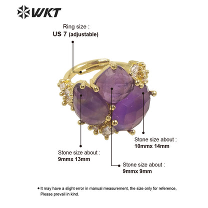 WT-R450 WKT Newest Natural Precious Triple Stone Geometric Shape Women Ring Ins Hot Gold Plated Lapis Jewelry Ring