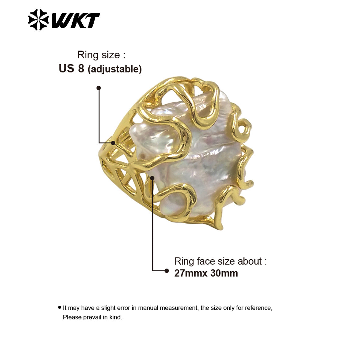 WT-MPR122 Wholesale Fashion Gold Plated Clawing Setting Natural Freshwater Pearl Women Ring for Birthday Gift