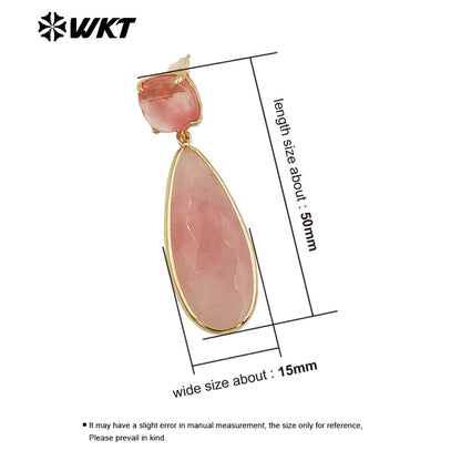 WKT-E759 Exquisite Super Colorful Long Earring Waterdrop Shape Natural Stone Material Accessory for Women Birthday Gifts