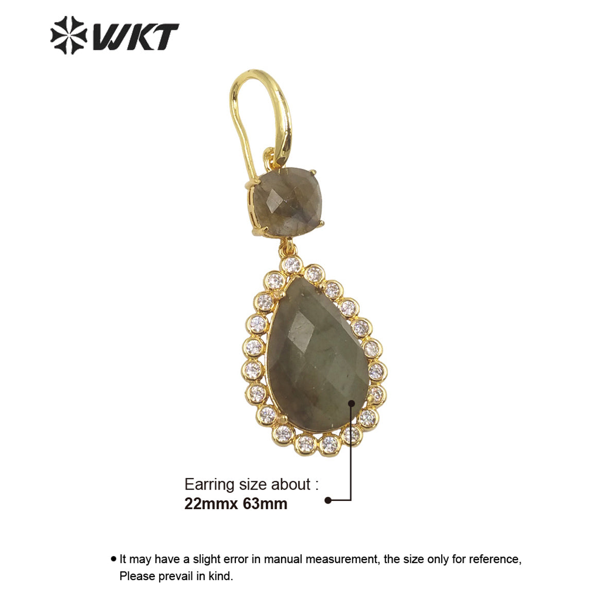 WT-E697 Wholesale Fashion Micropaved Cubic Zircon Setting Stone Earrings Attractive Long Drop Gemstone Hoop Earrings for Gift