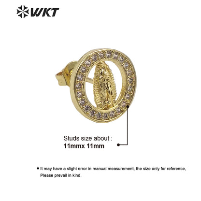 WT-ME103 Wholesale Newest Vintage Style Cubic Zircon Fashion Light Luxury Round Shaped Micro Paved Earrings Studs