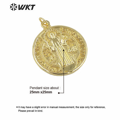 WT-MP160 Wholesale Gold Electroplated Jehovah Pendant Fashion Round Religious Christian Pendant 25mm Round Coin Metal Pendant