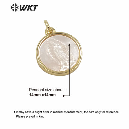 WT-MP171 Small Size Gold Bezel White Virgin Mary Pendant Lady Fashion Gold Shell 14mm Single Loop Mary Religious Pendant