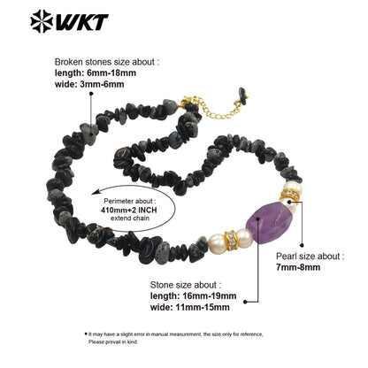 WT-N1484 Beautiful Natural Colorful Gemstones Necklace With Tiny Stone and Pearl Little Zircon Gold Plated Special Ladies Gift