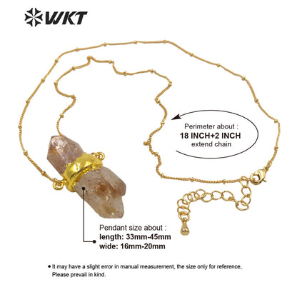 WT-N1290 Wholesale Healing Spirit Yellow Citrine Quartz Stone Necklace 18inch Long Stellite Beads Chain Citrine Pendant Necklace