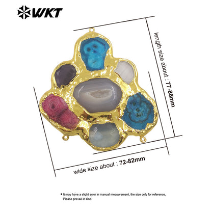 WT-C337 Amazing Three Hoops And Back Full Gold Plated Multi Natural Stones Connectors For Jewelry Connection Accessories