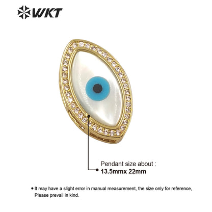 WT-MP203 WKT Exclusive Fashion 18k Real Gold Plated Micro Pave Cubic Zircon Setting White Shell Eye Pendant in Horseeye Shape