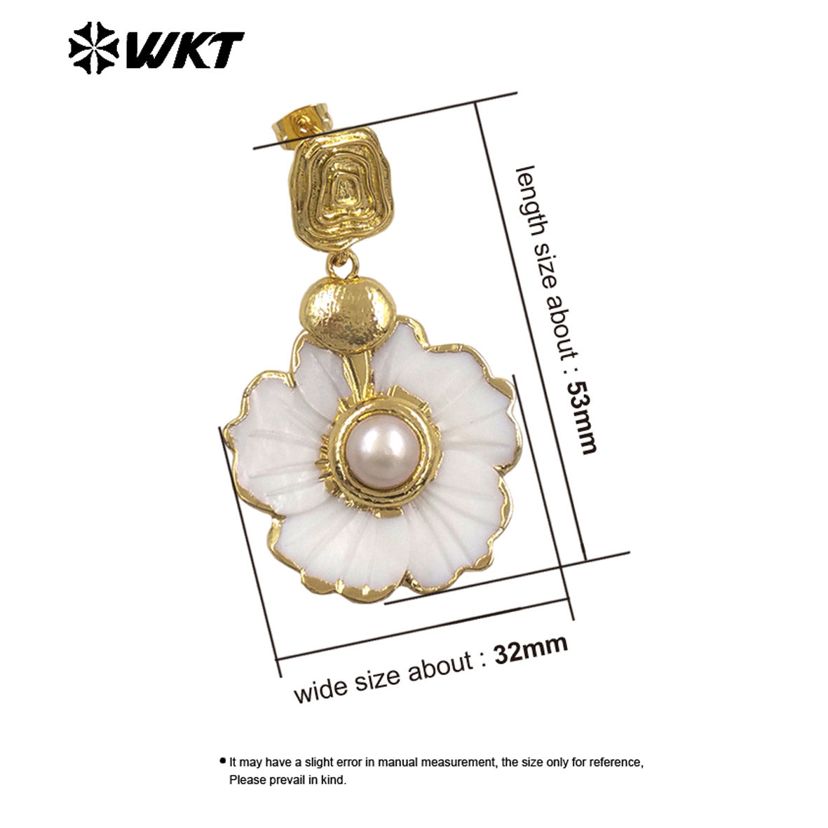 WT-MPE169 High Quality Natural White Shell And Pearl Gold Plated Flowers Shape Women Earrings As Causal Wearing Jewelry