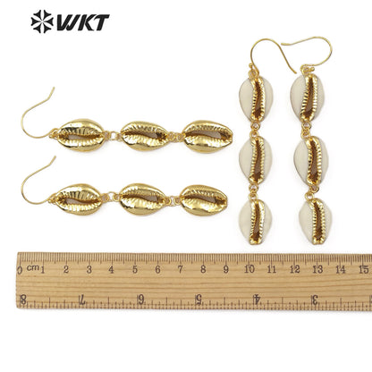 WT-E519 New Design Shell Jewelry Long Earrings With 18K Gold Full and Half Plating Options Shell Earring Natural Cowrie Earring