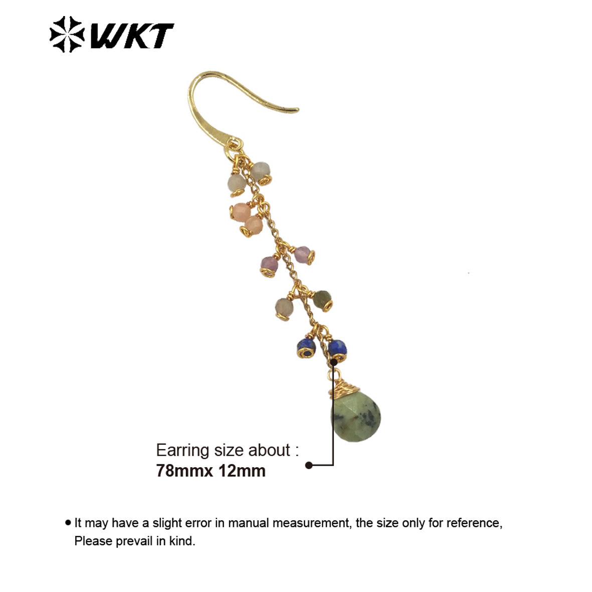 WT-E725 Amazing Colorful Gemstone Wire Wrapped Long Charming Earrings Women Dangle Gold Birthday Stone Earrings in Drop