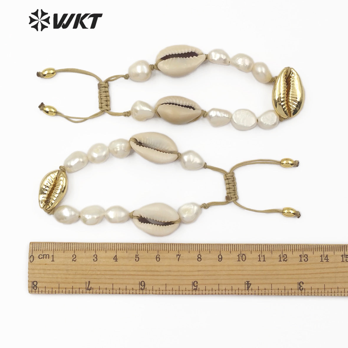 WT-B455 Wholesale Fashion Jewelry Handmade Natural Freshwater Pearl Bracelet Adjustable White Pearl and Cowrie Shell Bracelets