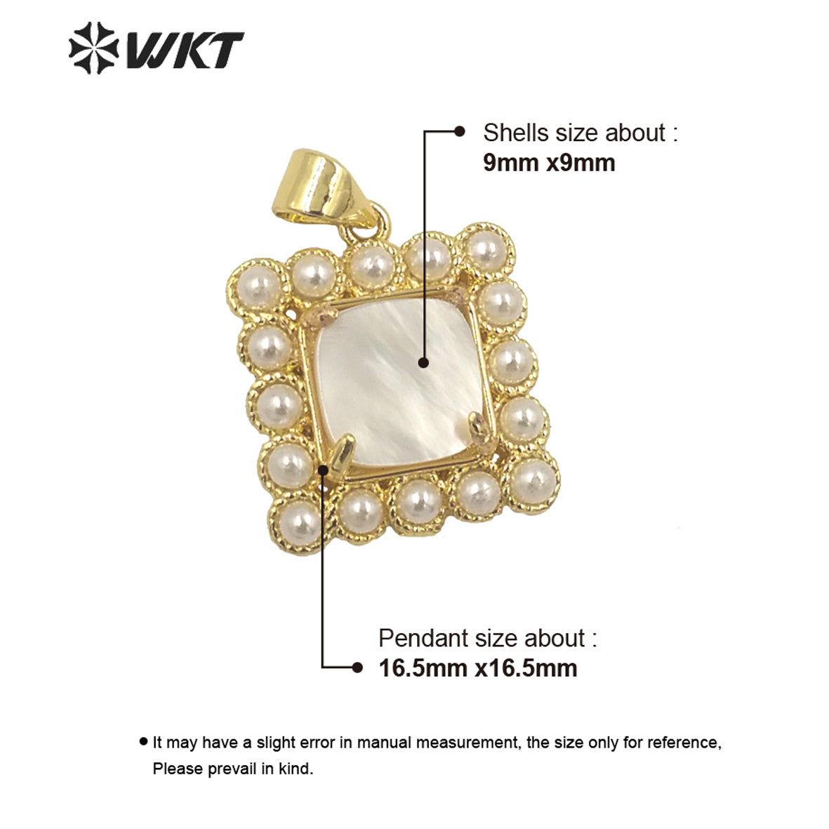 WT-JP356 Unique Gold Claw Setting Natural Square Abalone Shell Pendants With Artificial Pearl Charming Jewelry Pendants