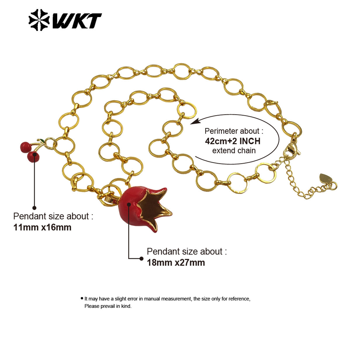 WT-JFN39 Fashion Romantic Style Women Necklace With Flower And Cherry Charms Round Gold Plated Chain High Quality Jewelry