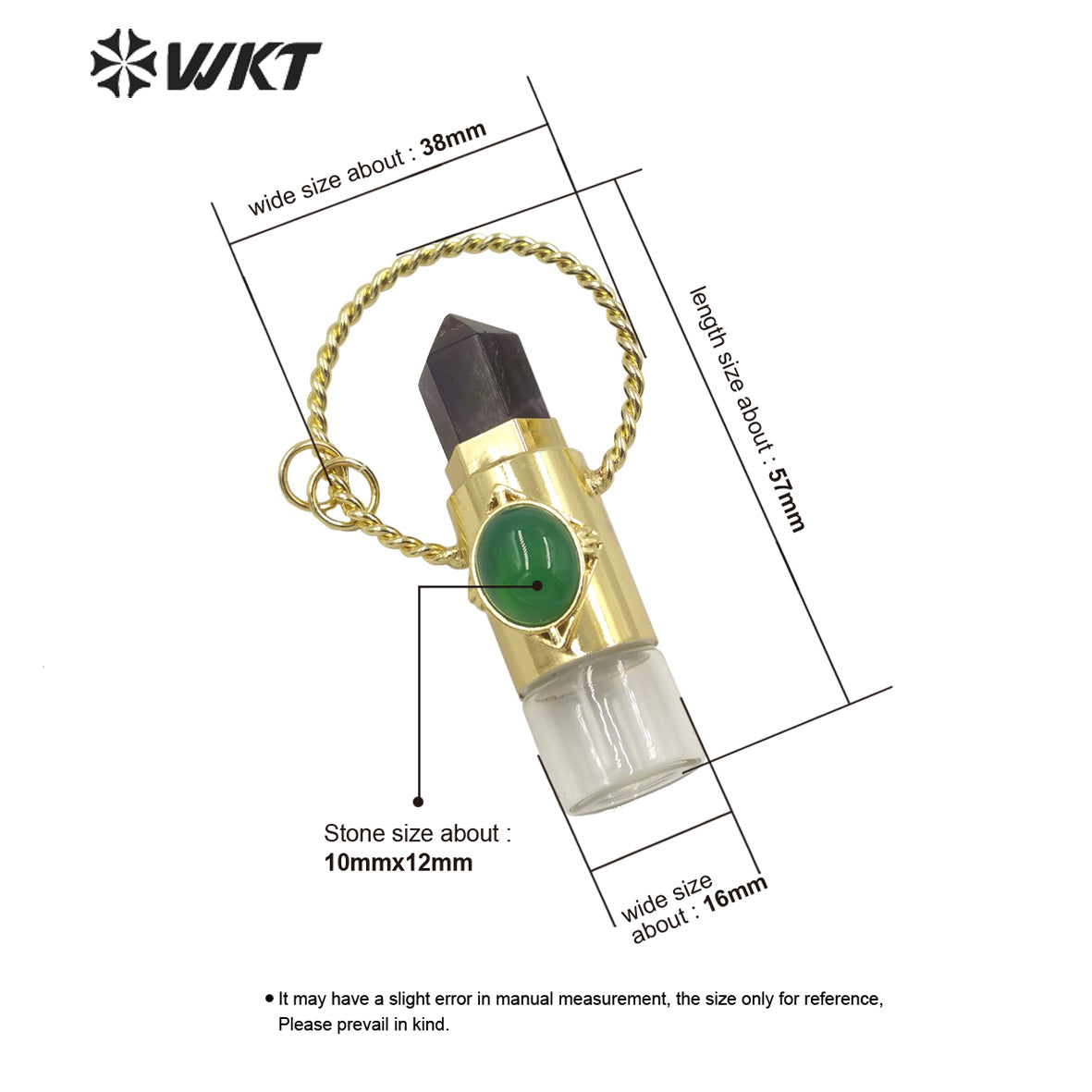 WT-N1308 Amazing WKT NEW Natural Stone Spirit Quartz Roller Perfume Bottle Pendant Necklace for Women Gift Stone Bottle Necklace