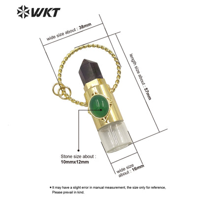 WT-N1308 Amazing WKT NEW Natural Stone Spirit Quartz Roller Perfume Bottle Pendant Necklace for Women Gift Stone Bottle Necklace