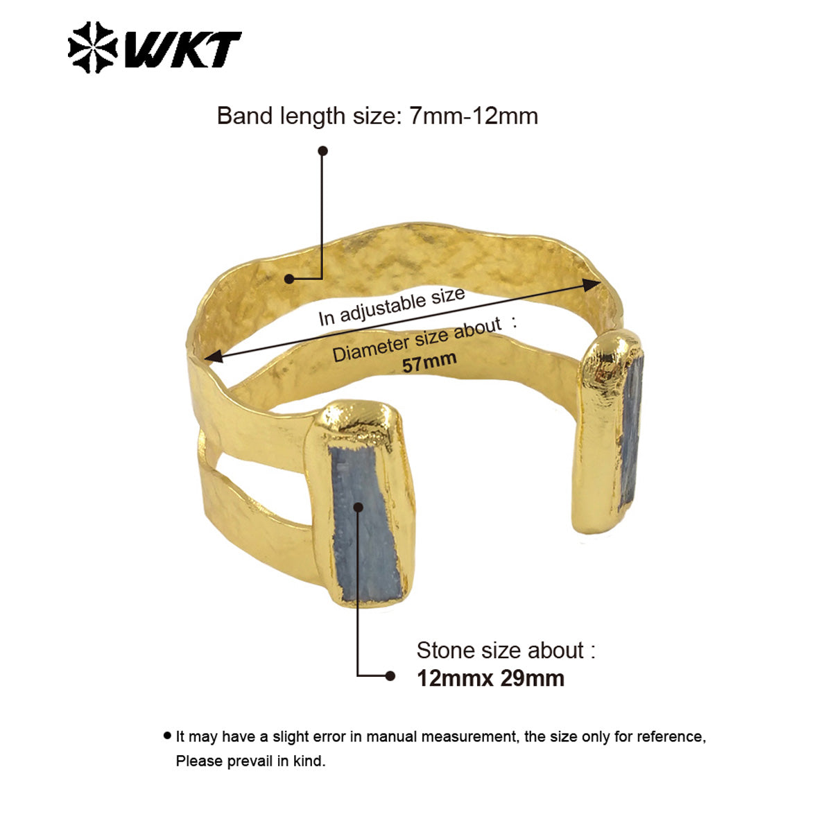 WT-B665 Hot New Arrival Natural Blue Kyanite Stone Bangle With 18k Gold Plated Can Be Adjustable for Women Special Gifts Jewelry