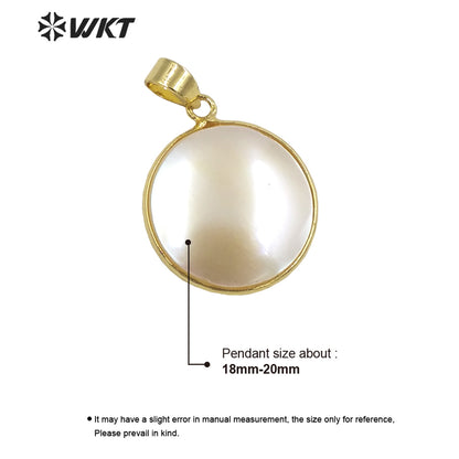 WT-JP354 Amazing Brightly Round Natural Mabe Gold Bezel Resist Tarnishable Shell Pendants for Necklace Design