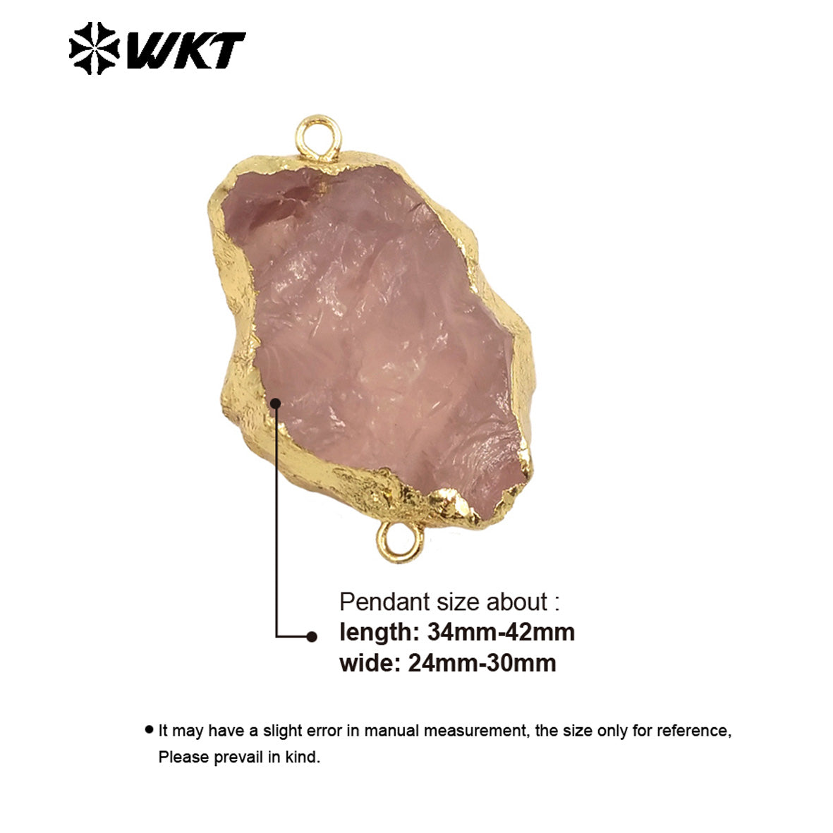 WT-C332 WKT New Arrival Natural Rose Quartz With Gold Plated Connector Pendant for Lady DIY Making Jeweley