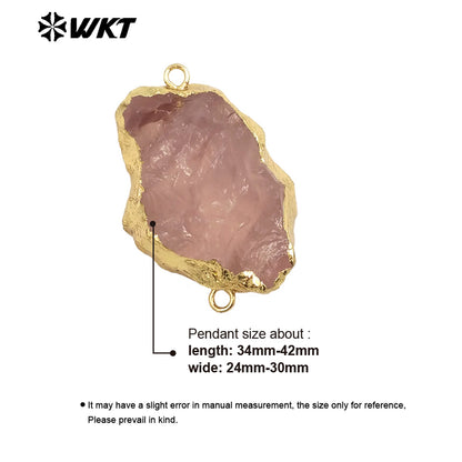 WT-C332 WKT New Arrival Natural Rose Quartz With Gold Plated Connector Pendant for Lady DIY Making Jeweley