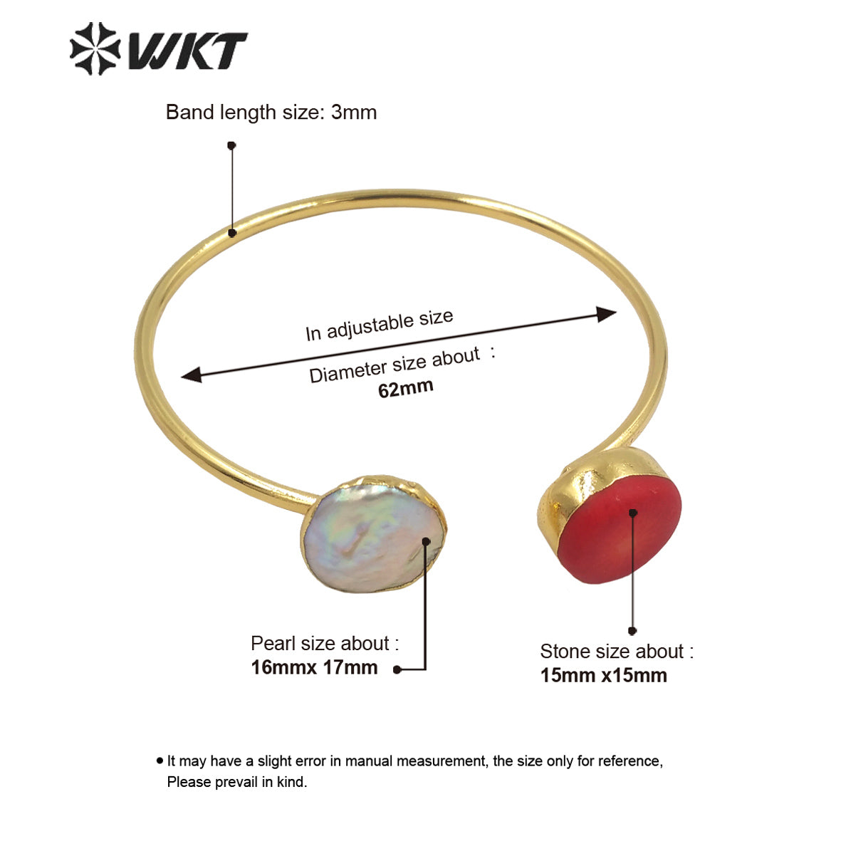 WT-MPB052 Beautiful Sample Red Coral Bangles Natural Pearl Bangles Brass with 18k Real Gold Plated Exotic Natural Pearl Bangles