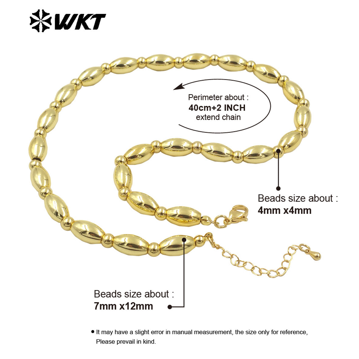 WT-JFN09 Delicate Simple Hot 16inch Long Bullet Beads 18K Real Gold Plated Resist Tarnishable Space Ball Necklace