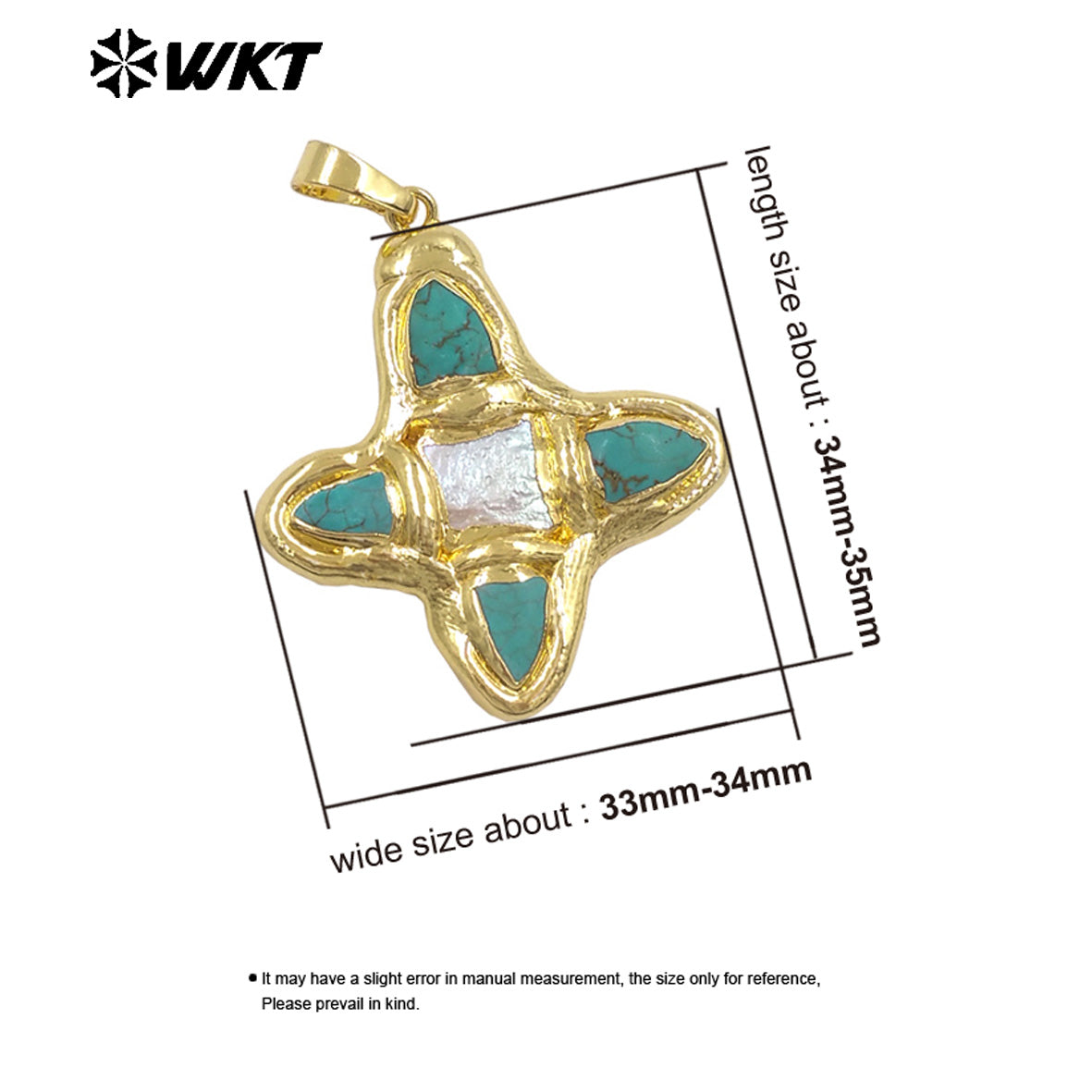 WT-P2036 Popular Sale Gold Electroplated Natural Turquoise And Pearl Pointed Cross Pendants As Handmade Necklace Accessory