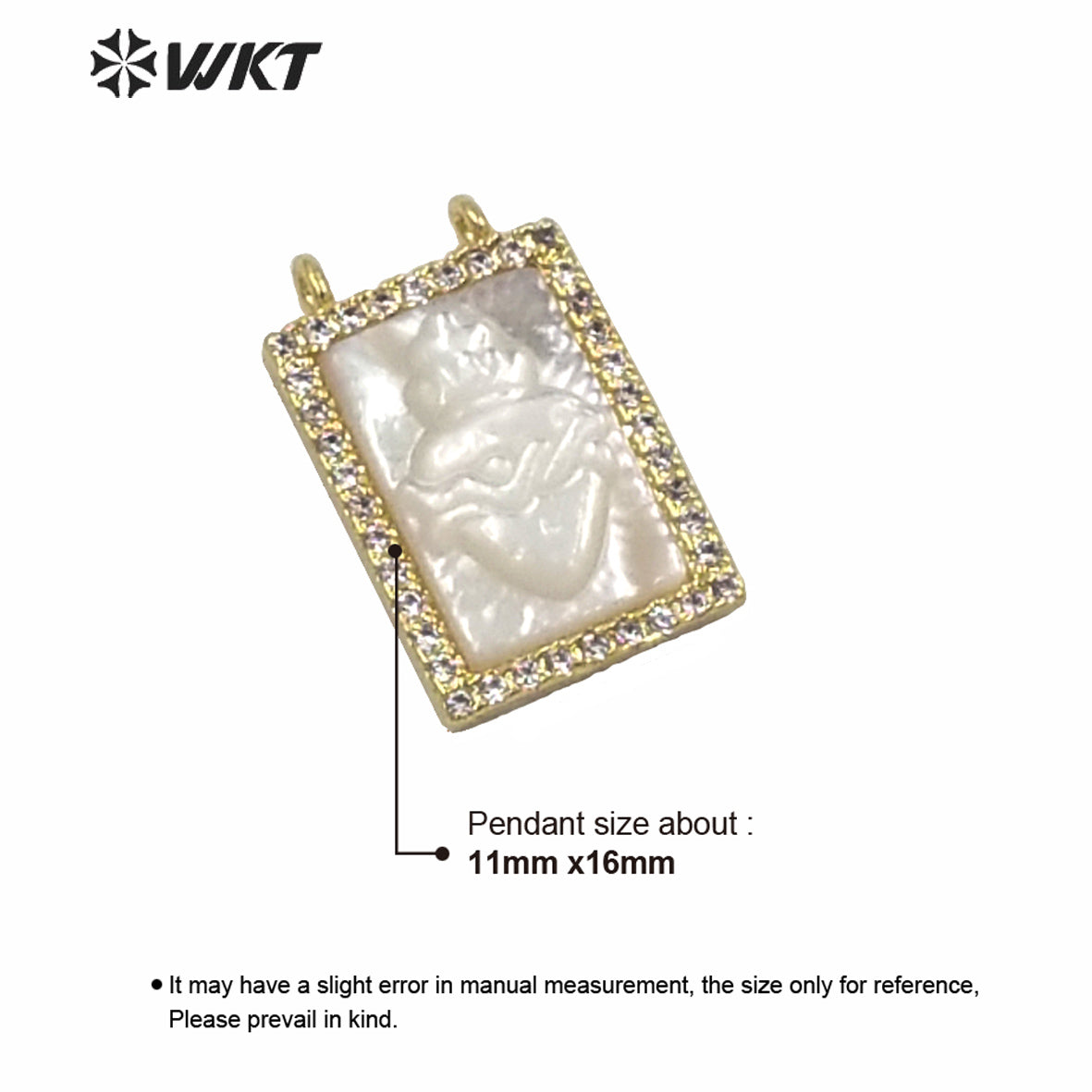 WT-MP181 Wholesale Unique Double Loops Micro Pave Bezel Seting Natural Christian Religious MOP Heart Pendant 11x16mm