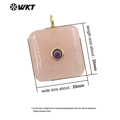 WT-P2023 Popular Sales Lapis Square Natural Gemstones And Colorful Zircon Pendant For Fashion Jewelry Necklace DIY Design