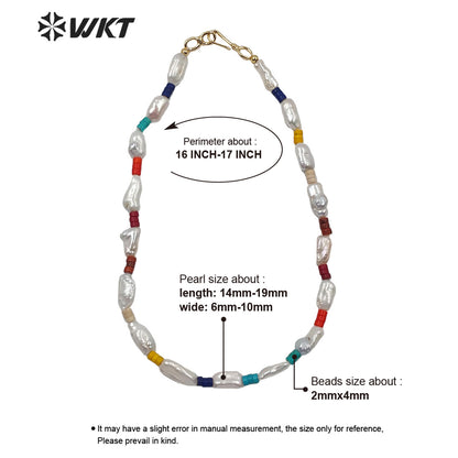 WT-JN113 Exclusive Design Baroque Pearl and Turquoise Beads Necklace 16" Baroque Pearl Beads Necklace Turquoise Beads Necklace