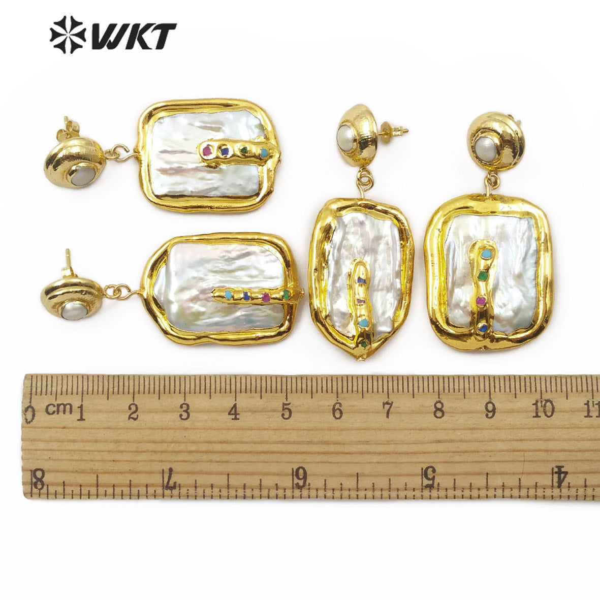 WT-E574 WKT New Arrival Natural Pearl Earring With Color Beads Rectangle Shape Gold Plated Pearl Earrings Women Fashion Jewelry