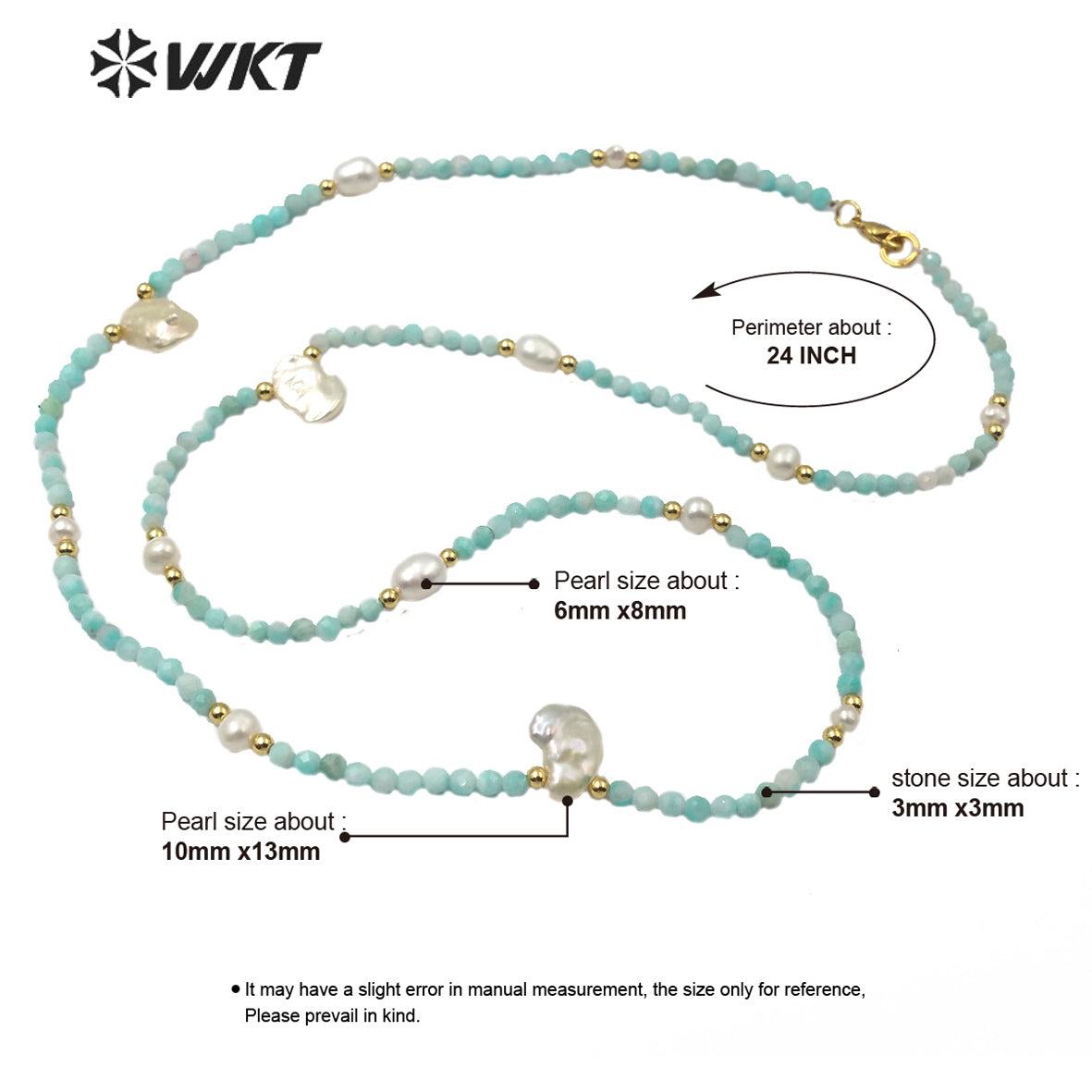 WT-N1181 Classic Fashion Pearl With 3mm Amazonite Faceted Beads Necklace Women High Quality Natural Amazonite Beads Necklace
