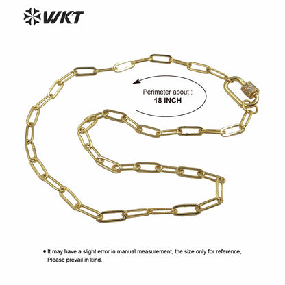 WT-N1223 Most Populared Hot Long Link Chain Necklace 18k Real Gold Plated Resist Tarnishable Brass Link Chain Necklace