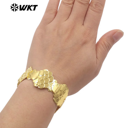 WT-JF380 Wonderful Unique Gold Silver Plated Fish Shape Yellow Brass Bangle Adjustable Size For Lady Party Wearing Accessory