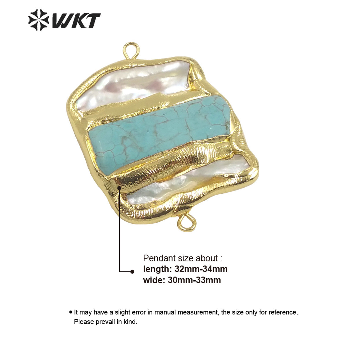 WT-JP286 WKT Noble While Pearl and GreenTurquoise Fashion Connector Double Hook Fine Pendants for Necklace Making
